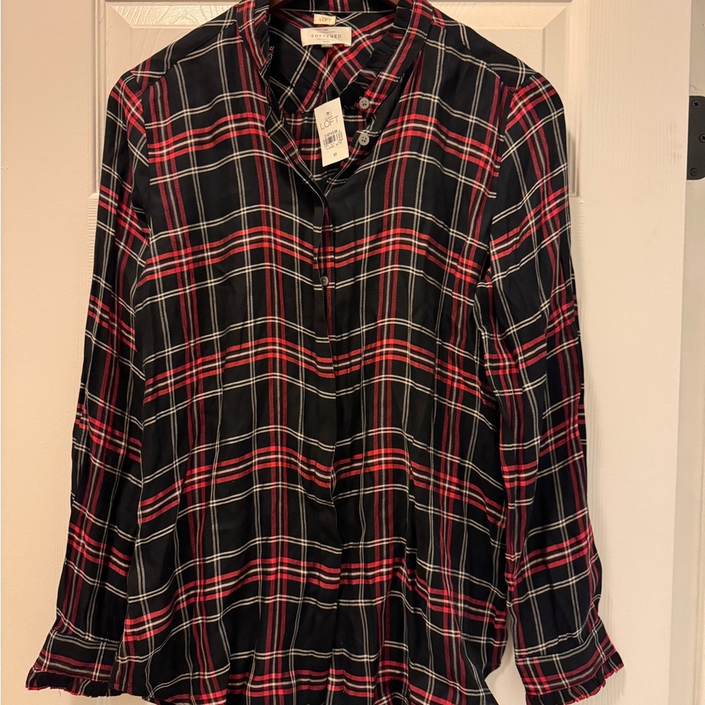 Loft Black and Red Plaid Sofftened Shirt